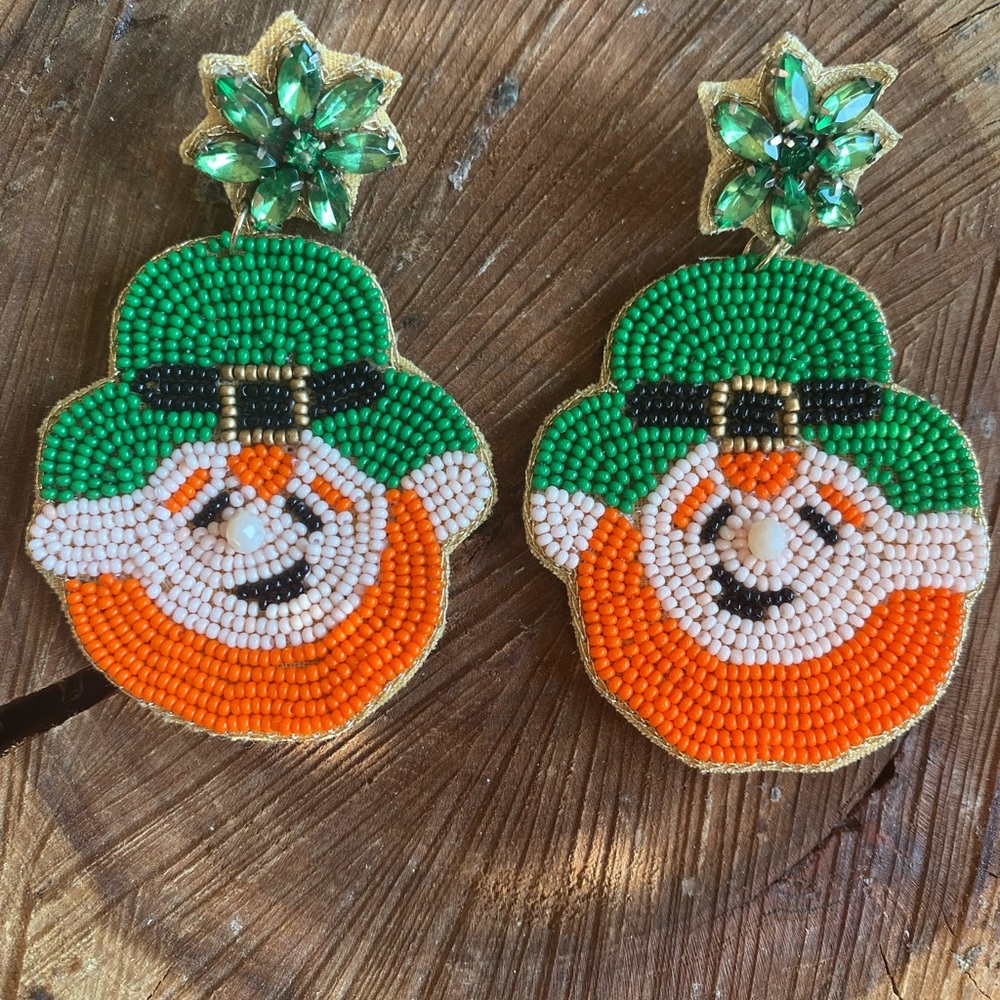 St. Patrick’s shamrock green Seed Bead holiday Earrings